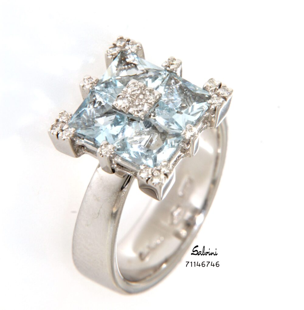 SALVINI - anello oro bianco k18 con acqua marina ct 2,40 e diamanti ct 0,14