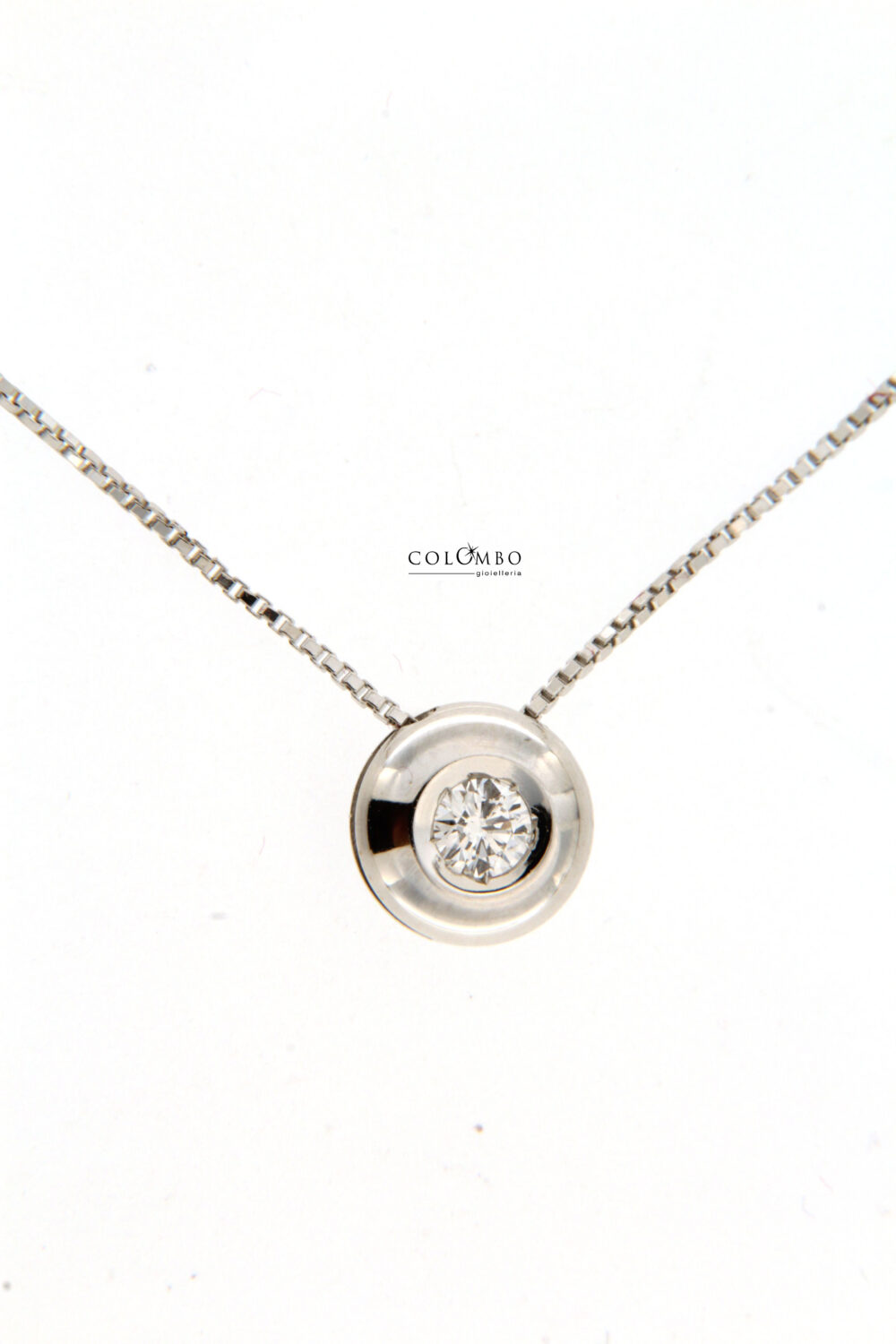 Collana Girocollo Punto Luce Oro Bianco 18kt Con Diamante Colombo 3654